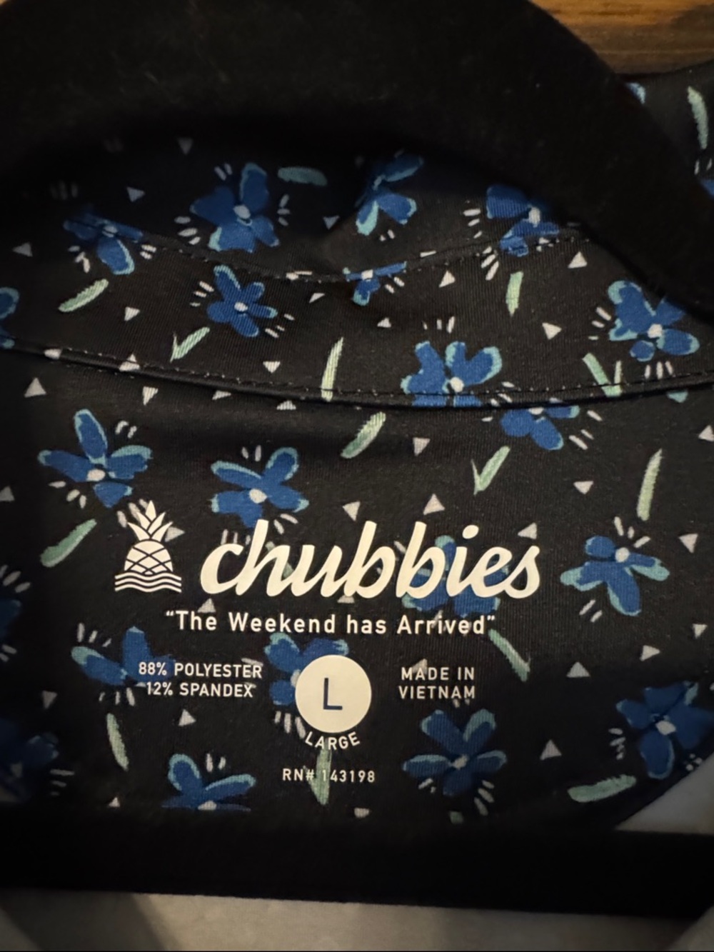 chubbies Black Polo with Blue Floral Print - Picture 2 of 6